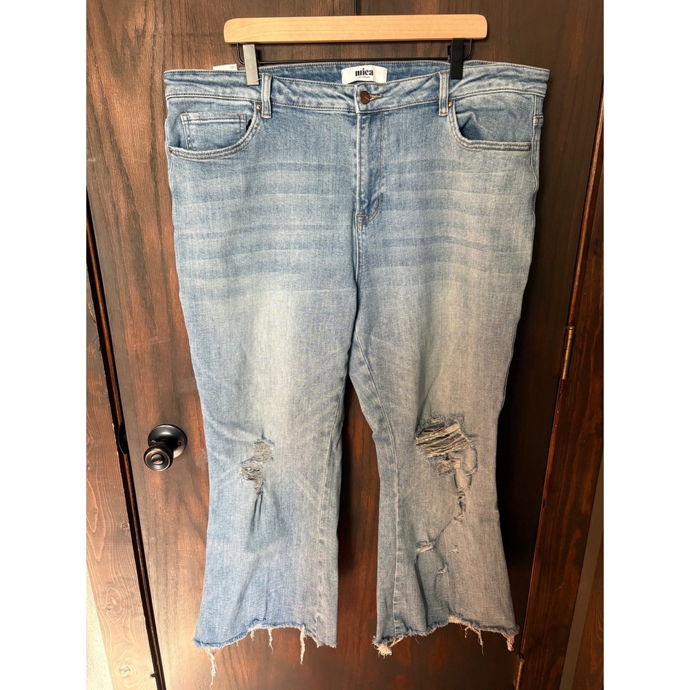 Mica Denim Los Angeles Distressed Crop Flare Jeans Light Wash Plus Size 20W